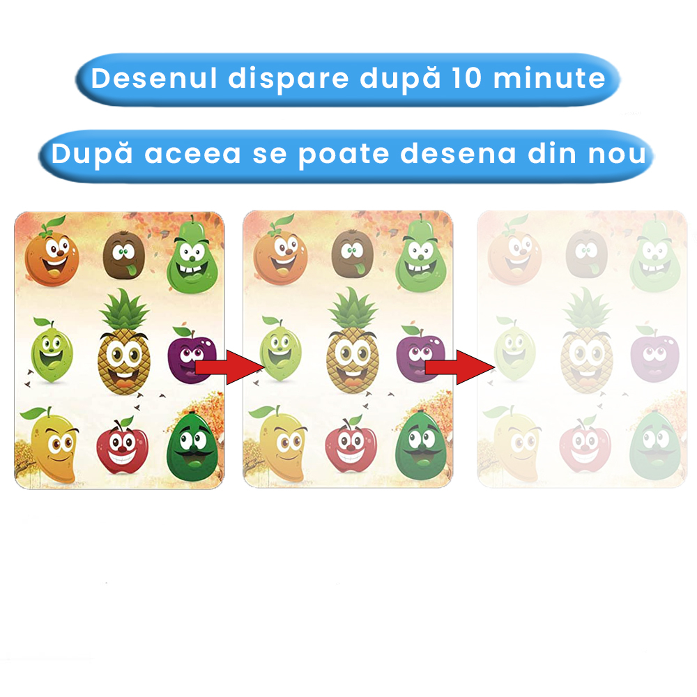 Carte de colorat cu apa Magic Book , Reutilizabila, plina de culori vibrante, Copii si fructe [5]