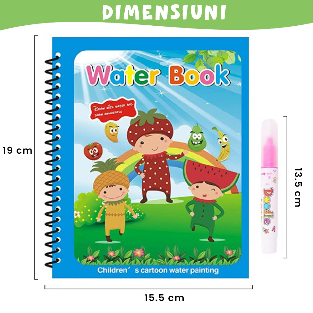 Carte de colorat cu apa Magic Book , Reutilizabila, plina de culori vibrante, Copii si fructe [3]