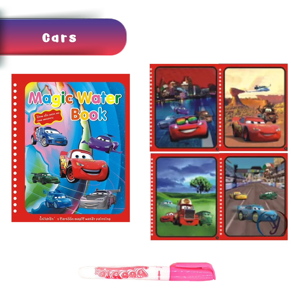 Carte de colorat cu apa Magic Book, Reutilizabila, plina de culori vibrante, Cars [2]
