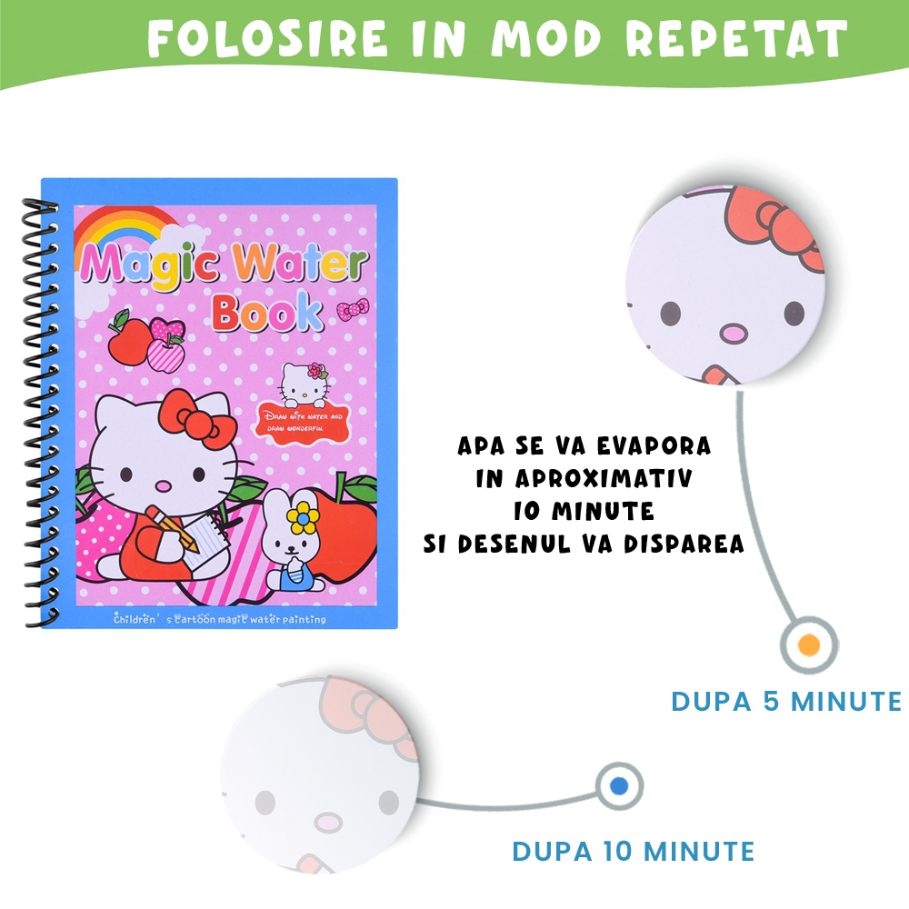 Carte de colorat cu apa Magic Book , Reutilizabila, plina de culori vibrante, Hello Kitty [4]