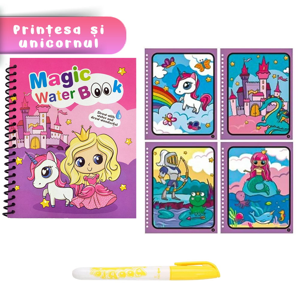 Carte de colorat cu apa Magic Book , Reutilizabila, plina de culori vibrante, Printesa si Unicornul [2]