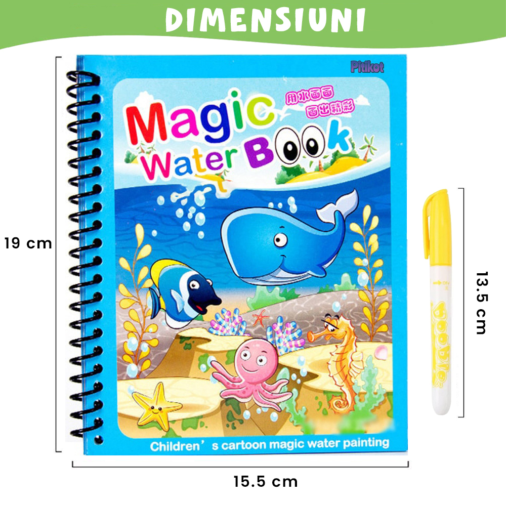 Carte de colorat cu apa Magic Book , Reutilizabila, plina de culori vibrante si animale subacvatice [3]