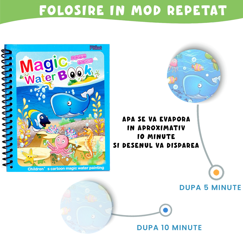 Carte de colorat cu apa Magic Book , Reutilizabila, plina de culori vibrante si animale subacvatice [4]