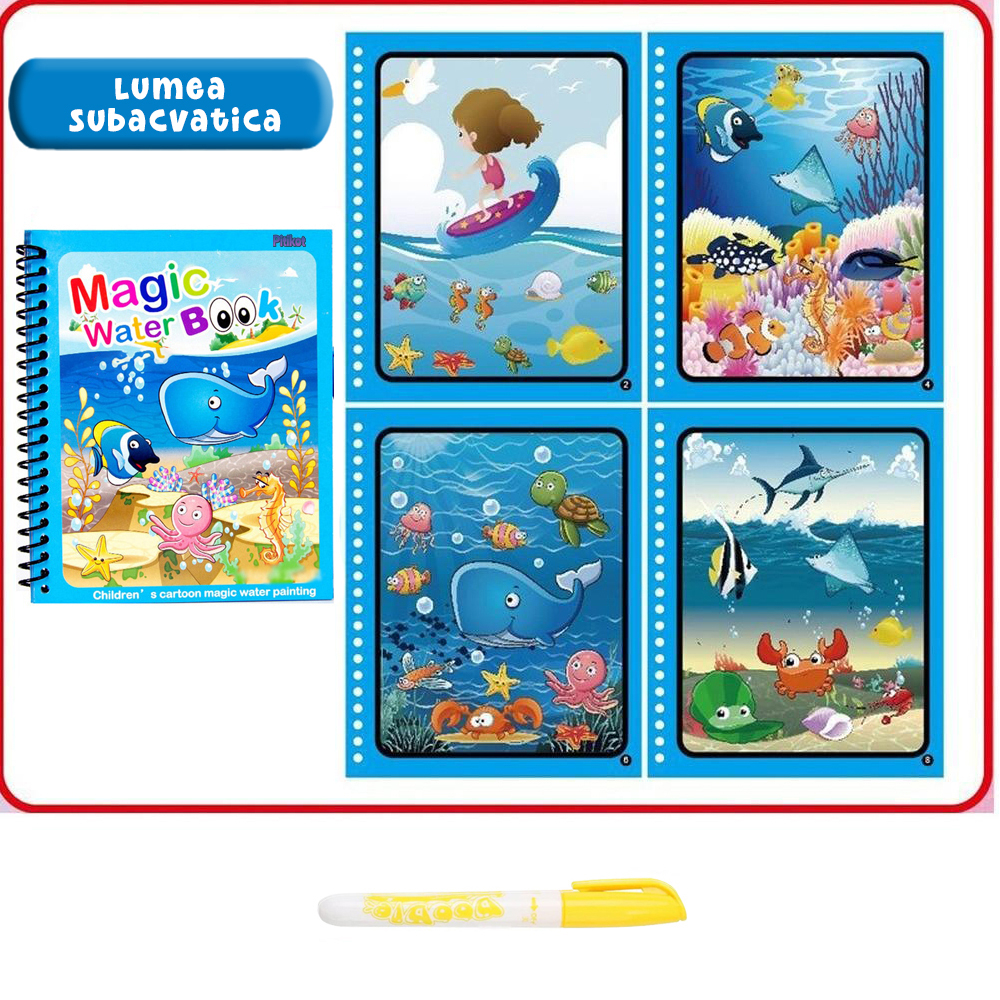 Carte de colorat cu apa Magic Book , Reutilizabila, plina de culori vibrante si animale subacvatice [2]