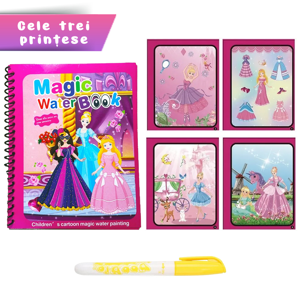 Carte de colorat cu apa Magic Book , Reutilizabila, plina de culori vibrante, Cele 3 printese [2]