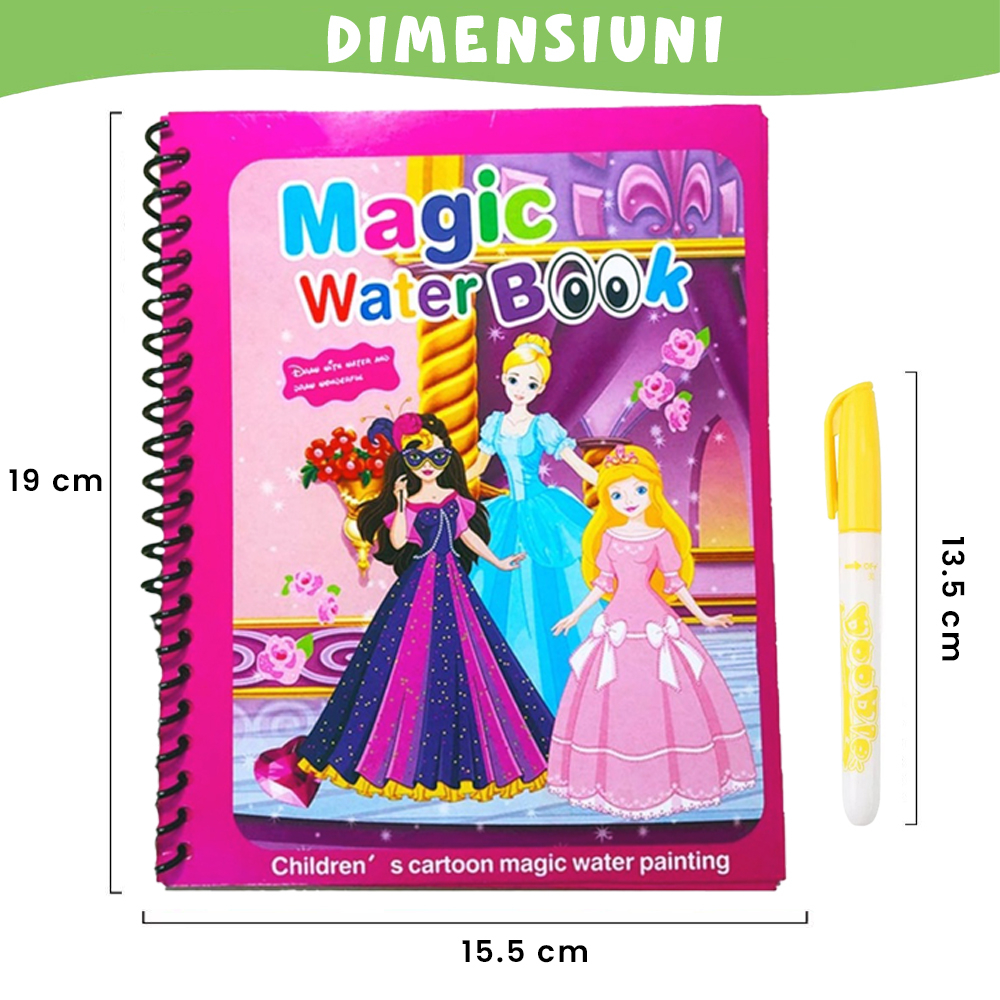 Carte de colorat cu apa Magic Book , Reutilizabila, plina de culori vibrante, Cele 3 printese [3]