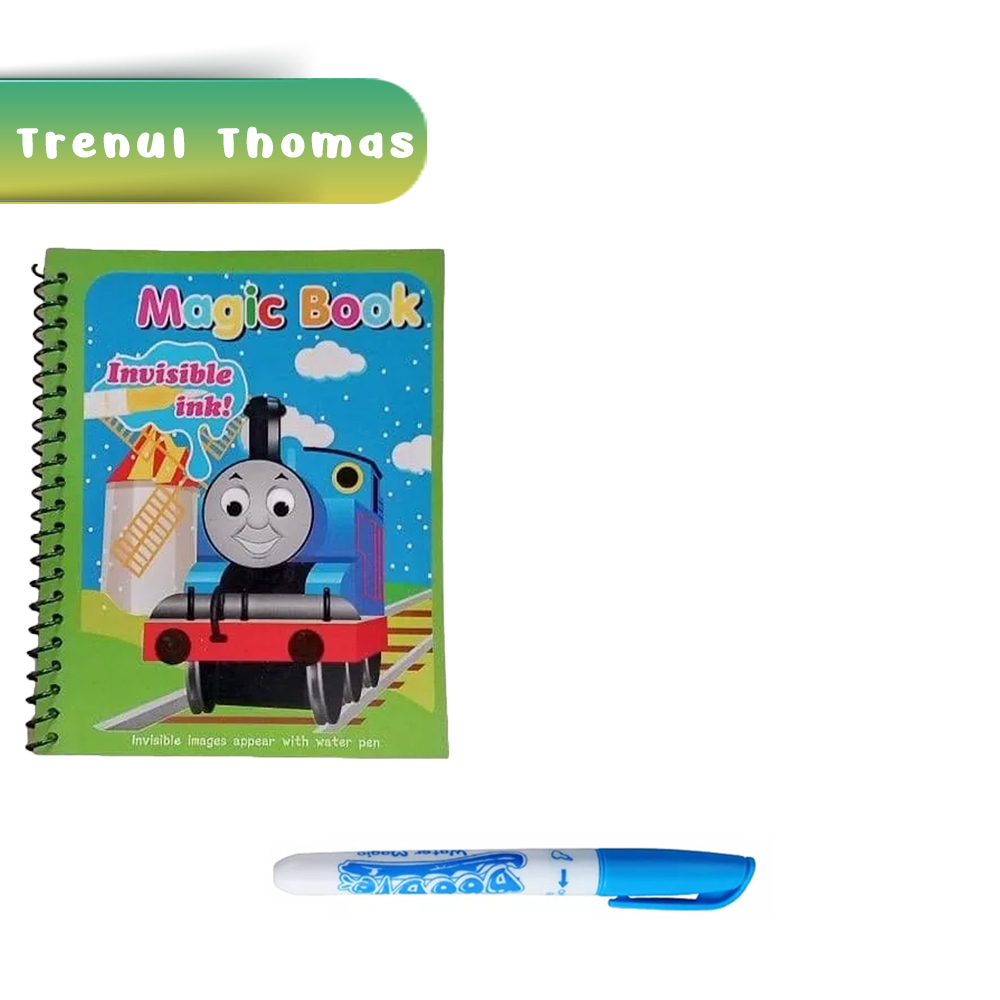 Carte de colorat cu apa Magic Book, Reutilizabila, plina de culori vibrante, Trenul Thomas - 8 pagini, pentru fete si baieti de la 3 ani, Pitikot [2]