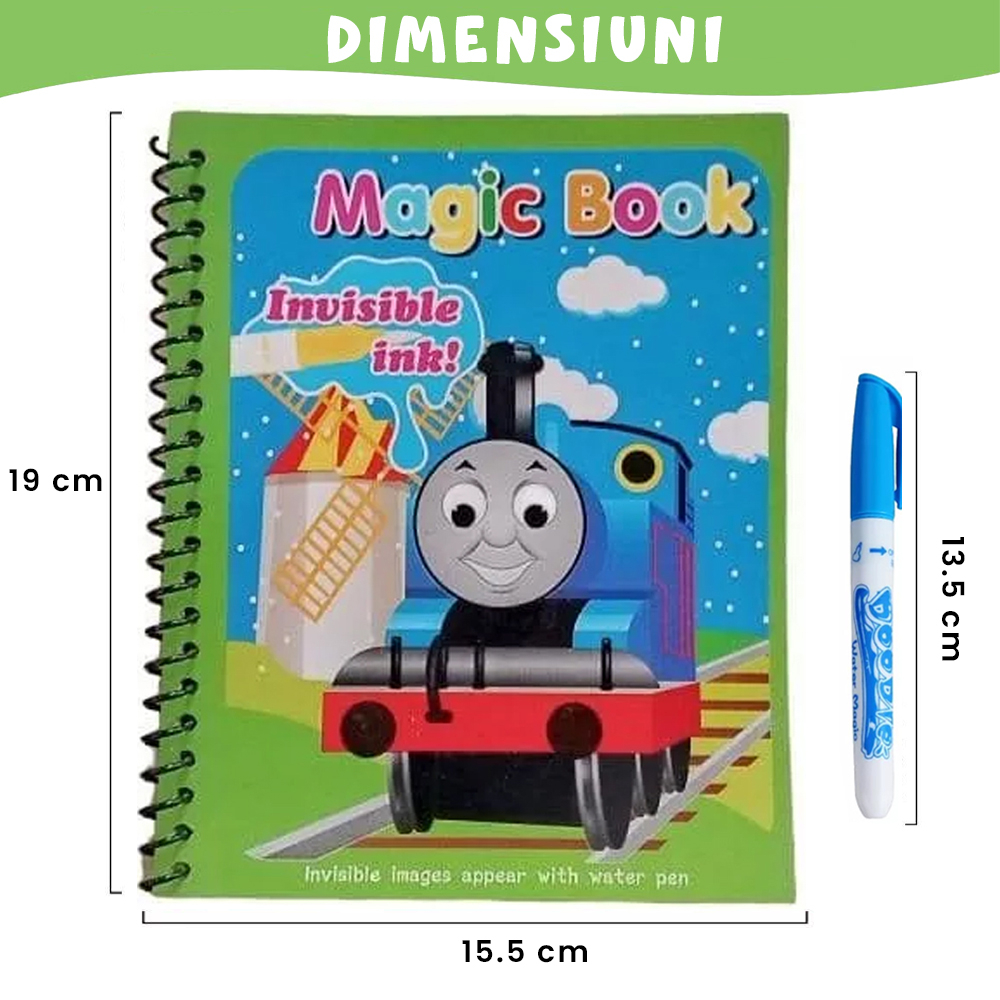 Carte de colorat cu apa Magic Book, Reutilizabila, plina de culori vibrante, Trenul Thomas - 8 pagini, pentru fete si baieti de la 3 ani, Pitikot [3]