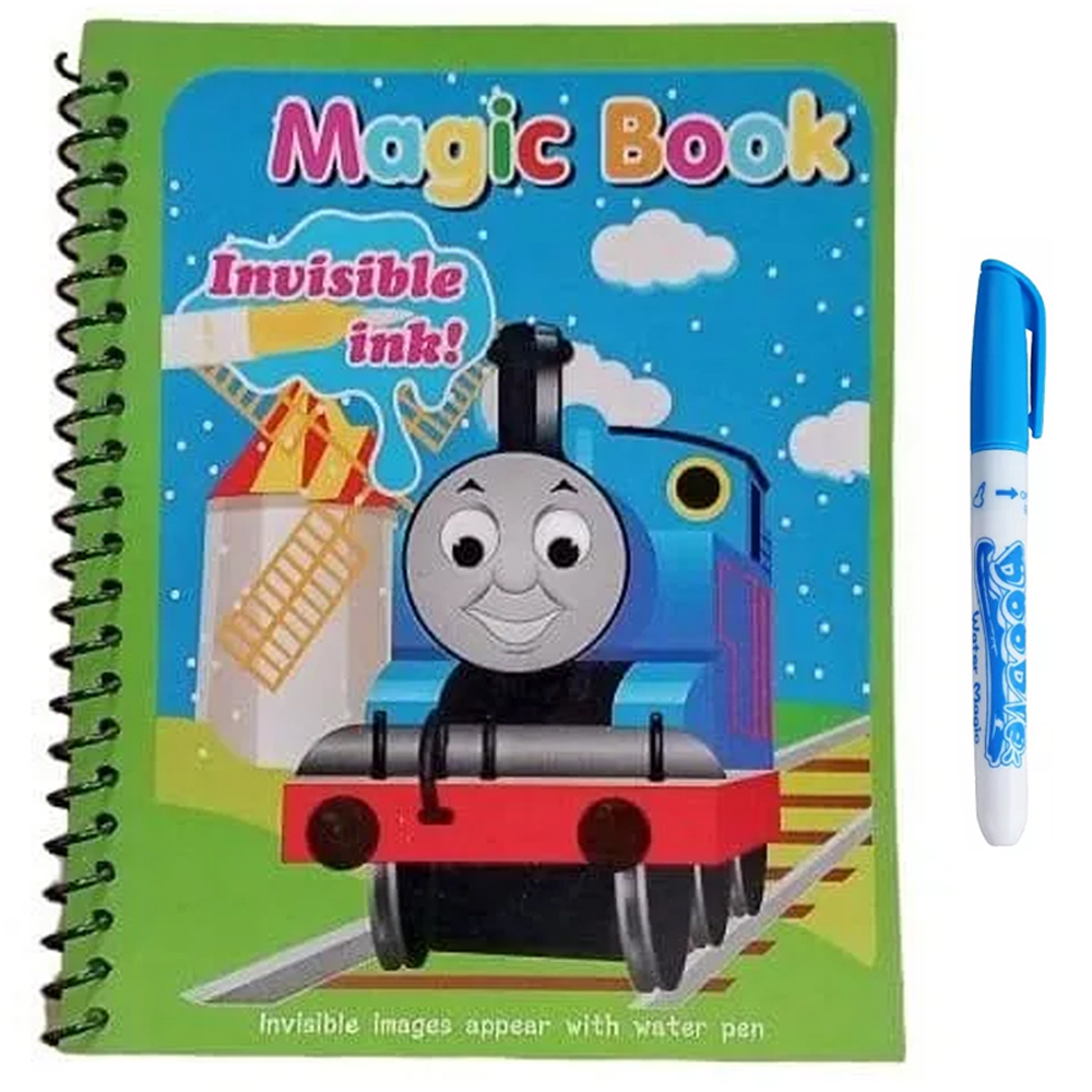 Carte de colorat cu apa Magic Book, Reutilizabila, plina de culori vibrante, Trenul Thomas - 8 pagini, pentru fete si baieti de la 3 ani, Pitikot [1]