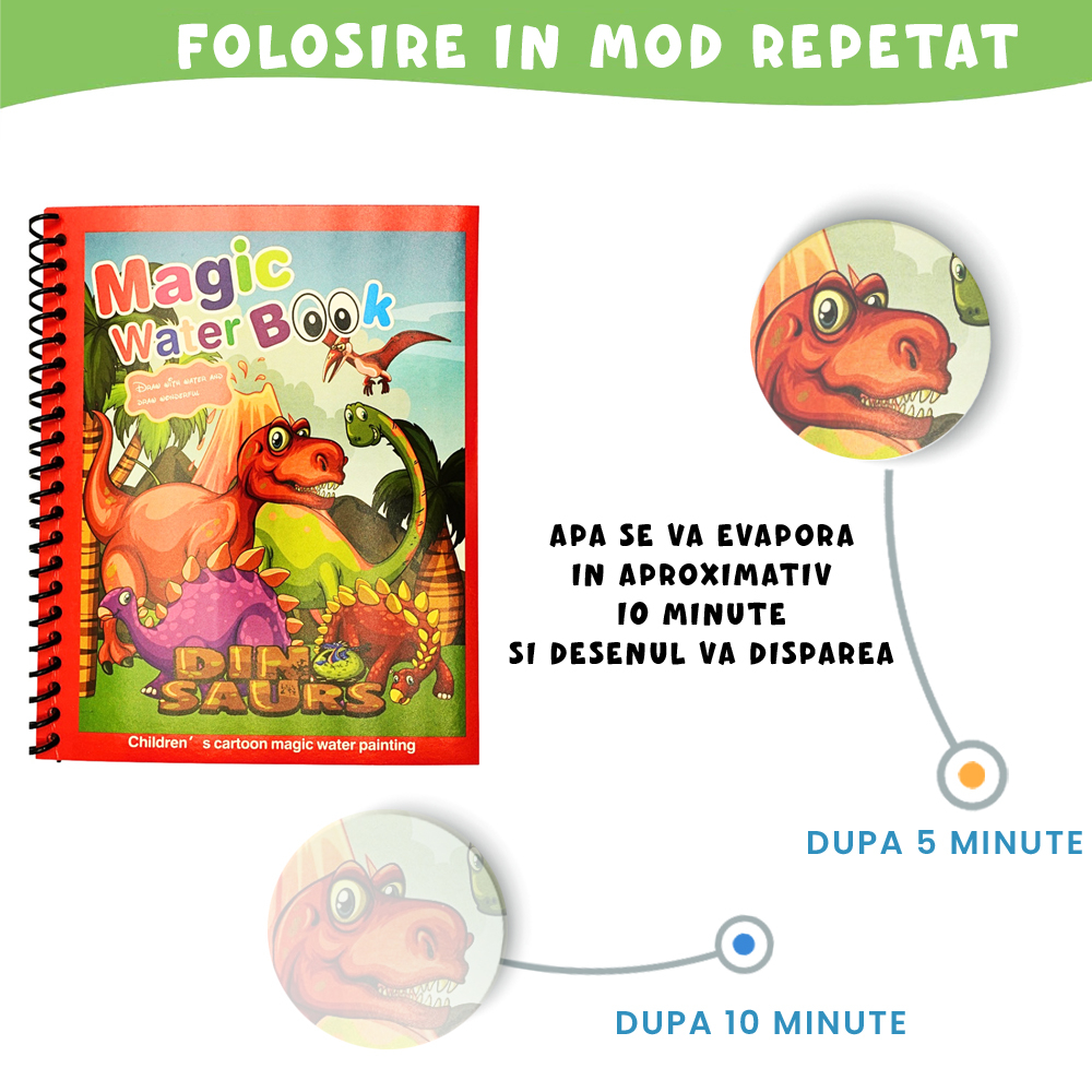 Carte de colorat cu apa Magic Book , Reutilizabila, plina de culori vibrante, Dynoland [4]