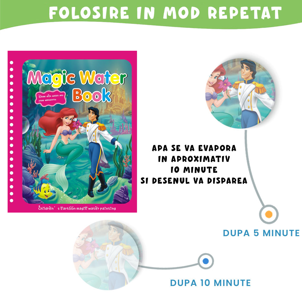 Carte de colorat cu apa Magic Carte de colorat cu apa Magic Book , Reutilizabila, plina de culori vibrante, Sirena Annabelle [3]