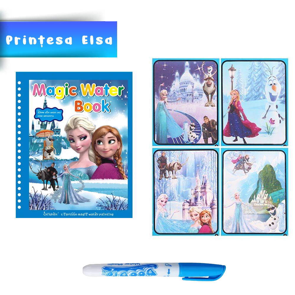 Carte de colorat cu apa Magic Book, Reutilizabila, plina de culori vibrante, Printesa Elsa [2]