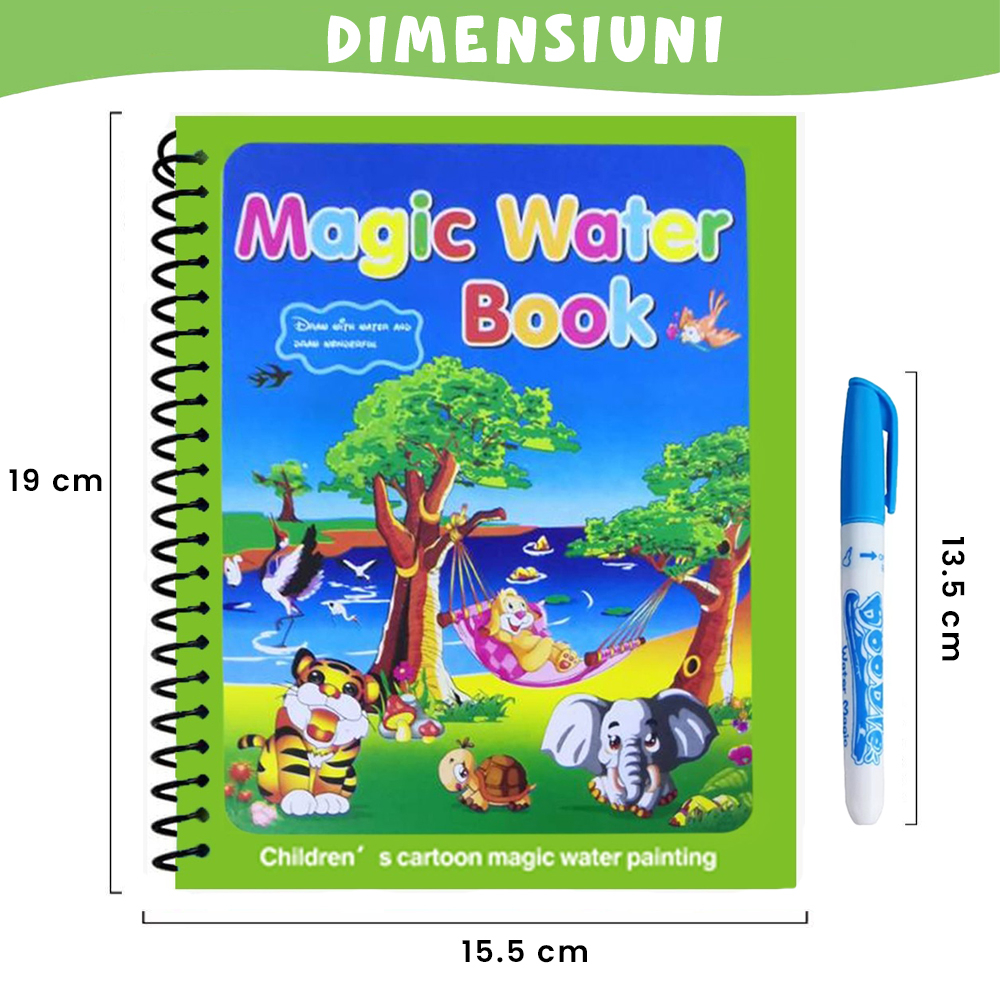 Carte de colorat cu apa Magic Book, Reutilizabila, plina de culori vibrante, Animale [2]