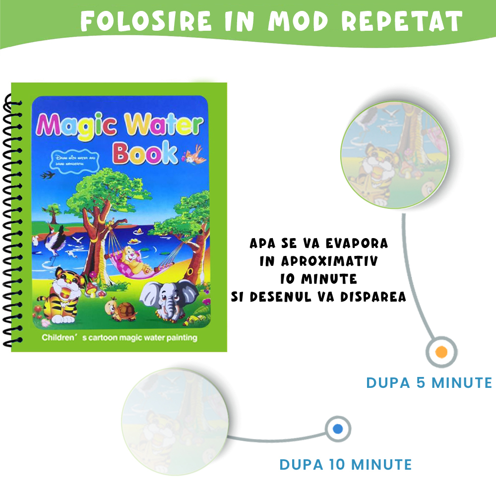 Carte de colorat cu apa Magic Book, Reutilizabila, plina de culori vibrante, Animale [3]