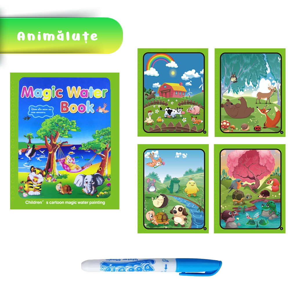 Carte de colorat cu apa Magic Book, Reutilizabila, plina de culori vibrante, Animale [4]