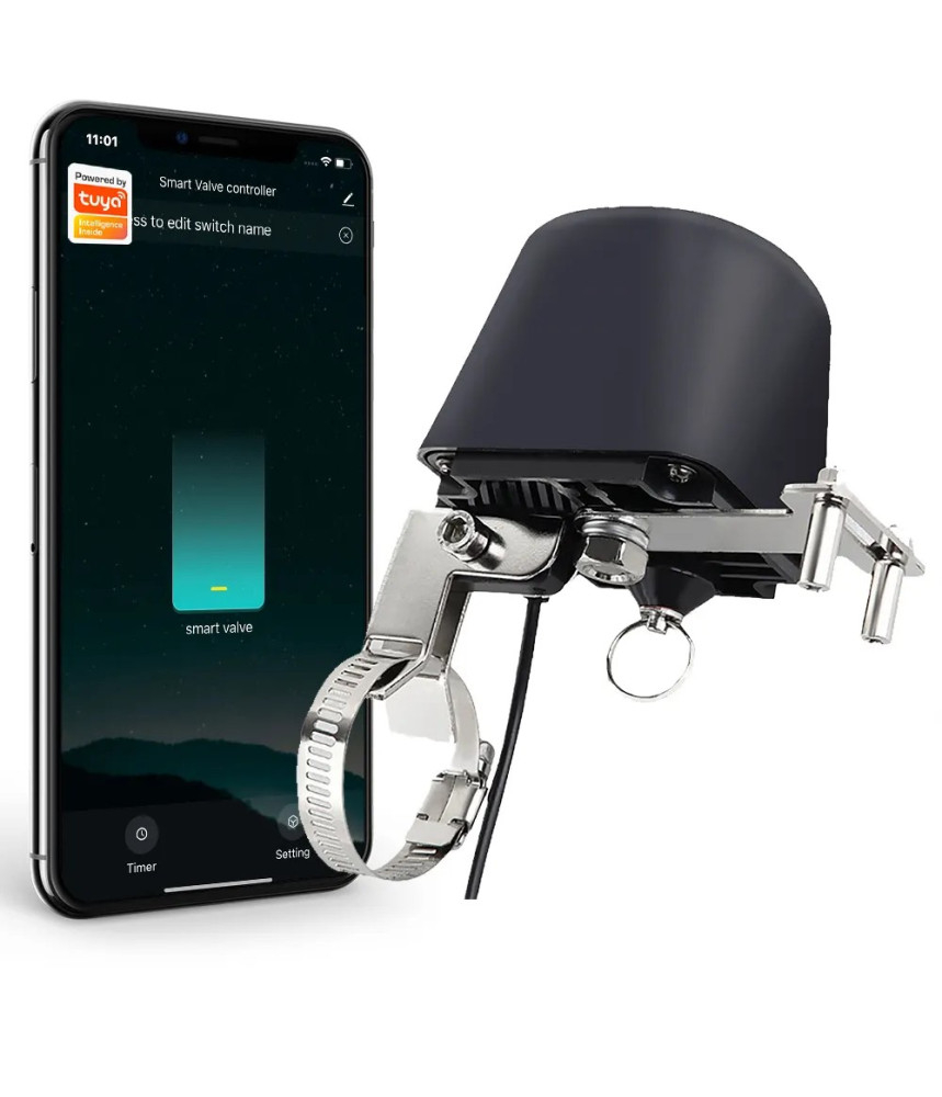 Electrovalva inteligenta pentru apa sau gaz, aplicatie pe telefon cu notificari push, compatibila tuya, smart life, alexa si Google Home, Negru, @SmartWIZ [1]