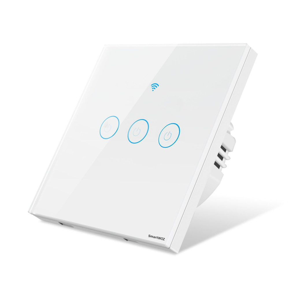 Intrerupator inteligent cu touch Tuya, Life Smart, Aubess, Wi-Fi, fara nul, 3 canale, 16A, Sticla securizata, compatibil Amazon Alexa/Google Assistant, Alb [1]