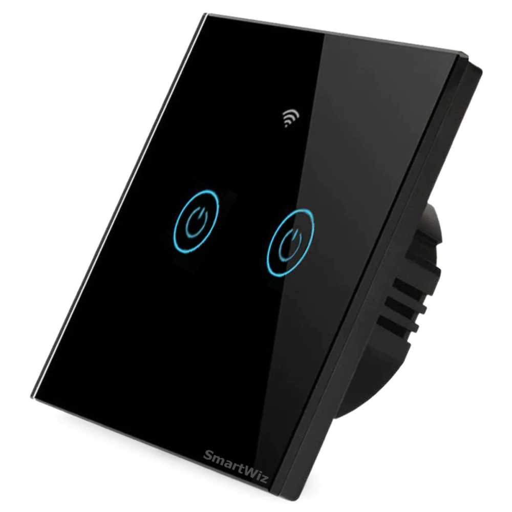 Intrerupator inteligent cu touch Tuya, Life Smart, Wi-Fi, RF433, cu sau fara nul, 2 canale, 10A, Sticla securizata, compatibil Amazon Alexa/Google Assistant, Negru @SmartWiz [1]