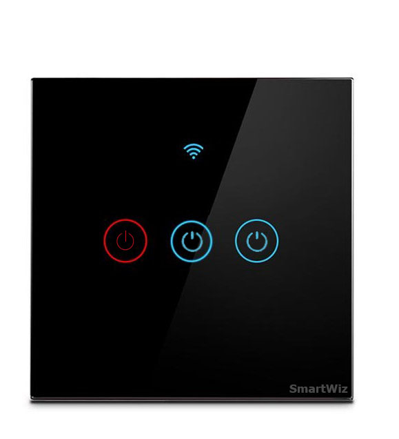 Intrerupator inteligent cu touch Tuya, Life Smart, Wi-Fi, RF433, cu sau fara nul, 3 canale, 10A, Sticla securizata, compatibil Amazon Alexa/Google Assistant, Negru @SmartWiz [1]