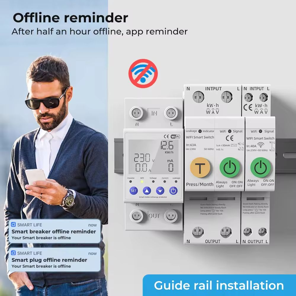Releu monofazic WIFI, contor de energie inteligent, protectie supratensiune, subtensiune, suprasarcina, reglabil, digital, 63A, 230V, monitorizare KWh, programabil Tuya App @SmartWiz [5]