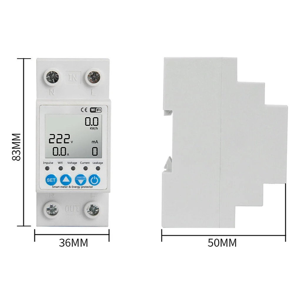 Releu monofazic WIFI, contor de energie inteligent, protectie supratensiune, subtensiune, suprasarcina, reglabil, digital, 63A, 230V, monitorizare KWh, programabil Tuya App @SmartWiz [2]
