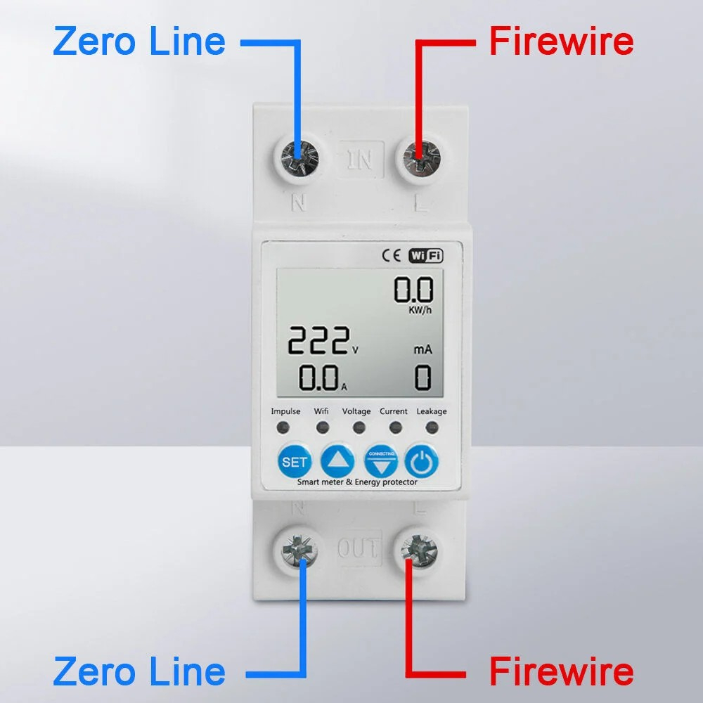 Releu monofazic WIFI, contor de energie inteligent, protectie supratensiune, subtensiune, suprasarcina, reglabil, digital, 63A, 230V, monitorizare KWh, programabil Tuya App @SmartWiz [3]