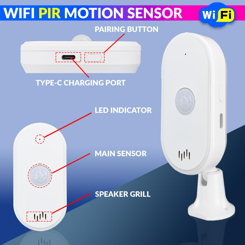 Senzor de miscare inteligent, Wifi, Wireless, Unghi de detectare 110 °, Distanta detectie 12m, Senzor infrarosu, PIR, compatibil Tuya SmartLife, Android, IoS, Alb @SmartWiz [2]