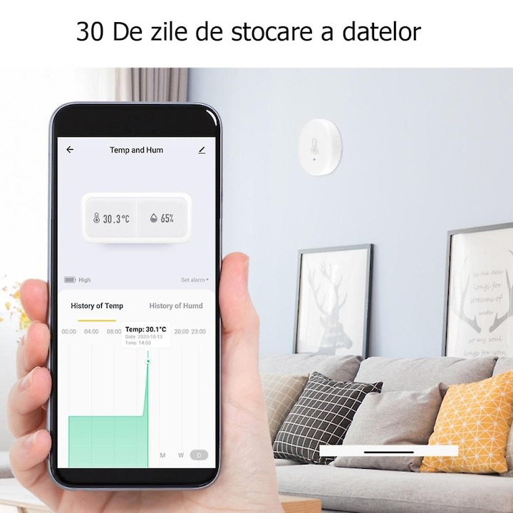 Senzor de temperatura/umiditate, WiFi 2.4G, Compatibil cu Tuya/SmartLife/Alexa/Echo/Google Assistant, negru @SmartWIZ [4]