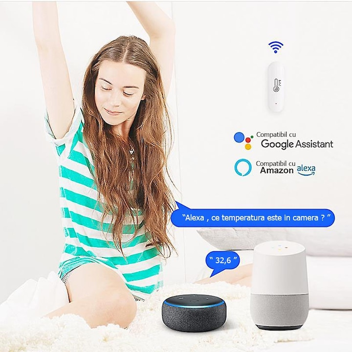 Senzor de temperatura/umiditate, WiFi 2.4G, Compatibil cu Tuya/SmartLife/Alexa/Echo/Google Assistant, negru @SmartWIZ [3]