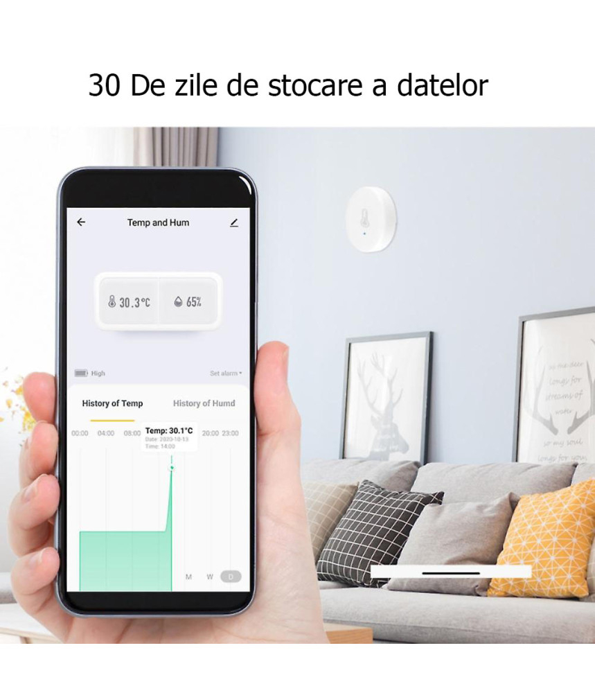Senzor de temperatura/umiditate, ZigBee, Compatibil cu Tuya/SmartLife/Alexa/Echo/Google Assistant, Negru @SmartWiz [2]
