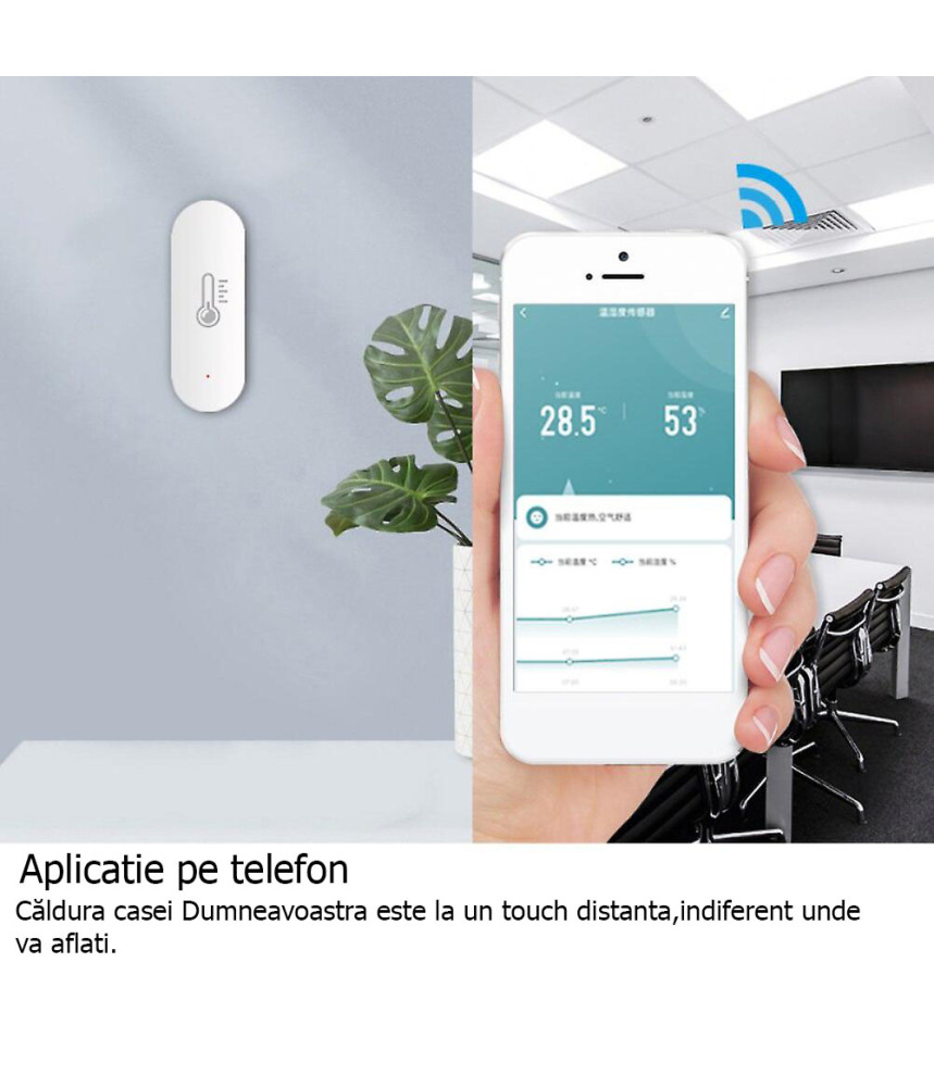Senzor de temperatura/umiditate, ZigBee, Compatibil cu Tuya/SmartLife/Alexa/Echo/Google Assistant, Negru @SmartWiz [3]
