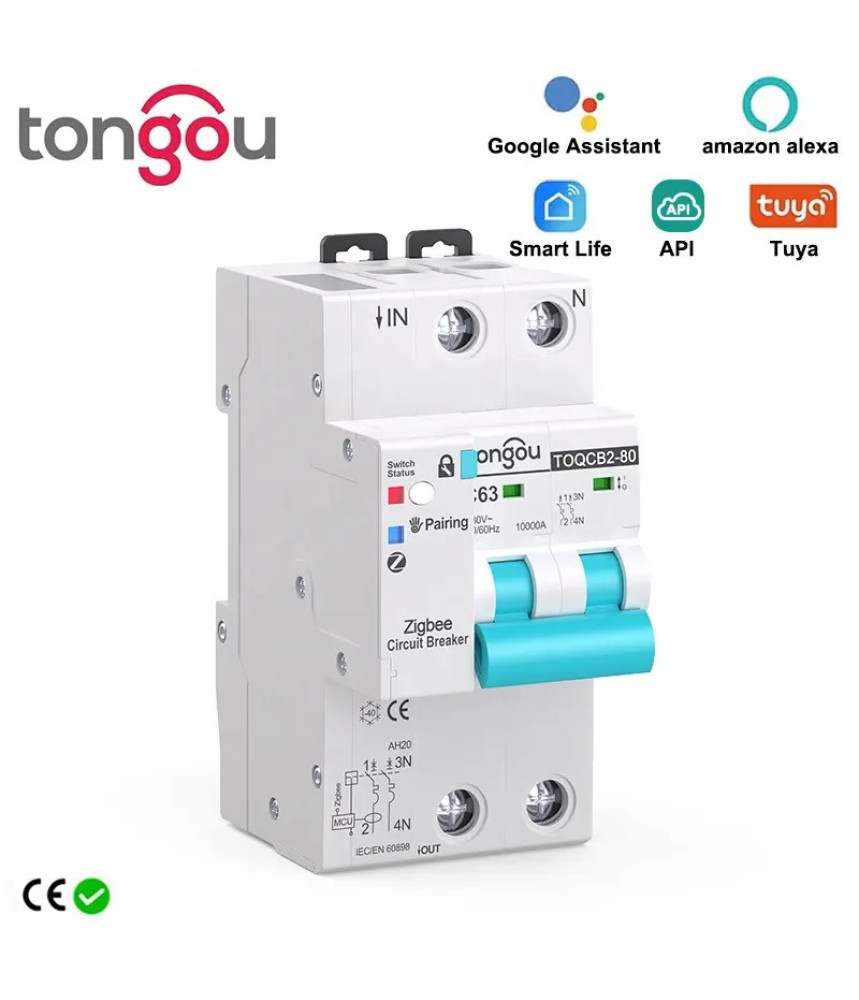 Siguranta Automata Inteligenta Wi-Fi, Monitorizare Curent, MCB, Tuya/Smartlife, 2P Poli, 1P+N, Trifazat, 63A, Compatibila Google Home si Alexa @SmatWiz [4]