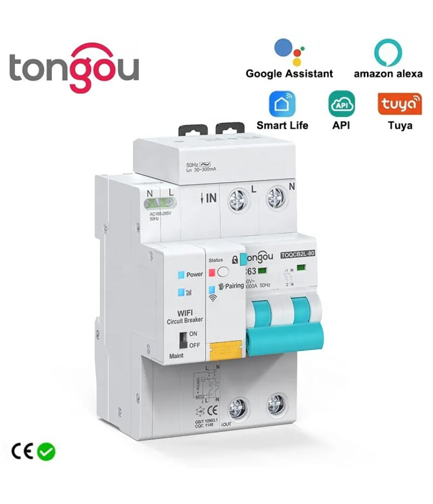 Siguranta Automata Inteligenta WiFi, RCBO, Tuya/Smartlife, 2P Poli, 1P+N, Trifazat, 63A, Compatibila Google Home si Alexa @SmatWiz [2]