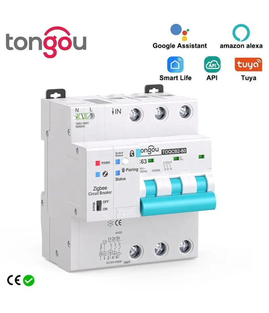 Siguranta Automata Inteligenta ZigBee, Monitorizare Curent, MCB, Tuya/Smartlife, 3P Poli, 2P+N, Trifazat, 63A, Compatibila Google Home si Alexa @SmatWiz [4]
