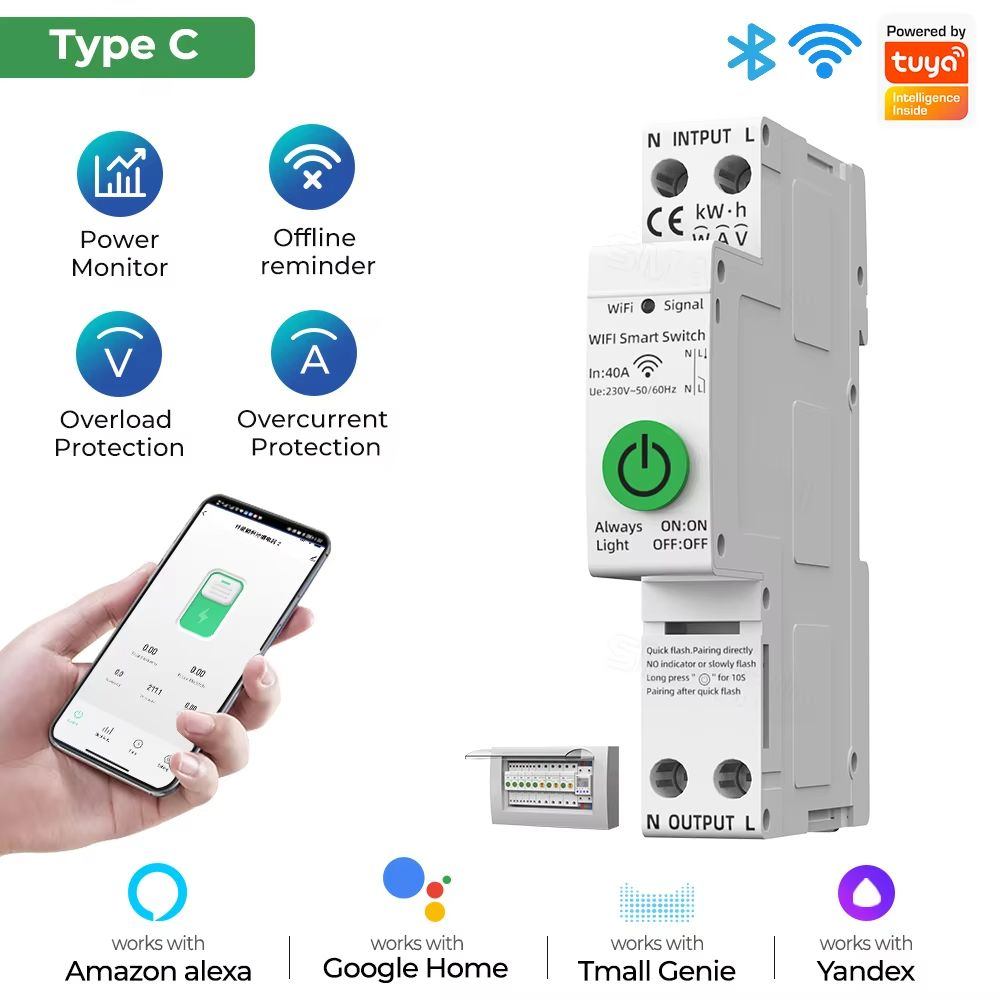 Siguranta Inteligenta, Wi-Fi, 1-40A, 1P, 1P+N, Monitorizare energie, Protectie Supratensiune/Subtensiune, Programare inteligenta, compatibil Tuya, Smart Life APP @SmartWiz [2]