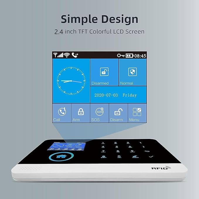 Sistem de alarma wireless, LCD, WiFi, GSM, RFID, touchscreen, control prin aplicatie, kit inteligent cu senzor si detector PIR, compatibil cu aplicatia Tuya, alerta prin SMS, apel vocal @Smartwiz [3]