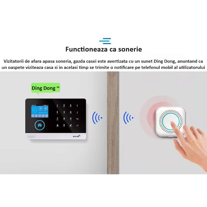 Sistem de alarma wireless, LCD, WiFi, GSM, RFID, touchscreen, control prin aplicatie, kit inteligent cu senzor si detector PIR, compatibil cu aplicatia Tuya, alerta prin SMS, apel vocal @Smartwiz [9]