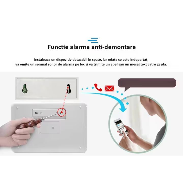 Sistem de alarma wireless, LCD, WiFi, GSM, RFID, touchscreen, control prin aplicatie, kit inteligent cu senzor si detector PIR, compatibil cu aplicatia Tuya, alerta prin SMS, apel vocal @Smartwiz [10]