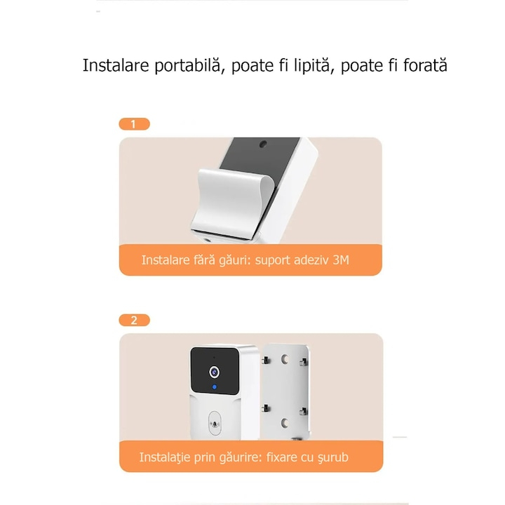 Sonerie Inteligenta WiFi, VideoGuest, Transmitator video cu vedere nocturna, Reancarcabila, Control la distanta prin aplicatie, 19 melodii disponibile, 4 trepte de volum,150M Raza Actiune, Microfon bi [4]