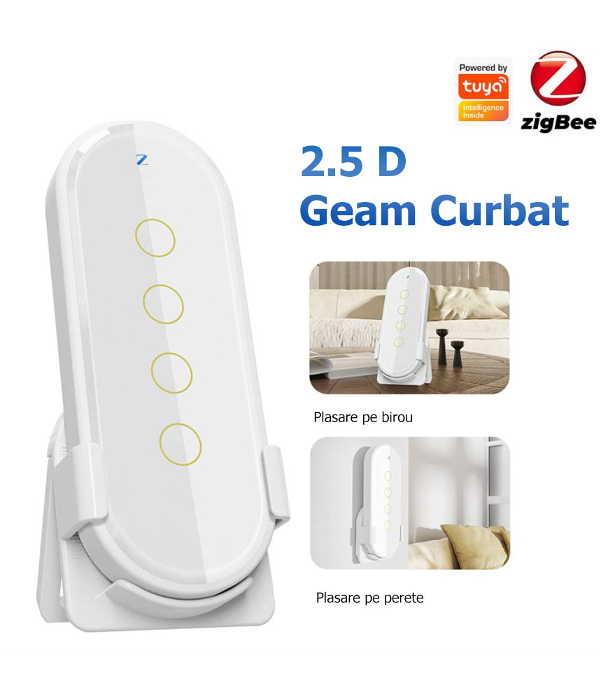 Telecomanda Inteligenta Programabila, Sticla Securizata, 4 butoane, 12 Scenarii Tuya, Zigbee, Alb @SmartWIZ [4]