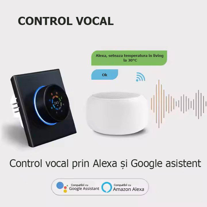 Termostat Inteligent Centrala, Rotita, Afisaj Digital, WIFI, Control prin Aplicatia Tuya, Wireless, Prindere in Doza de Perete, Control Vocal Google Home, Alexa @SmartWiz [6]