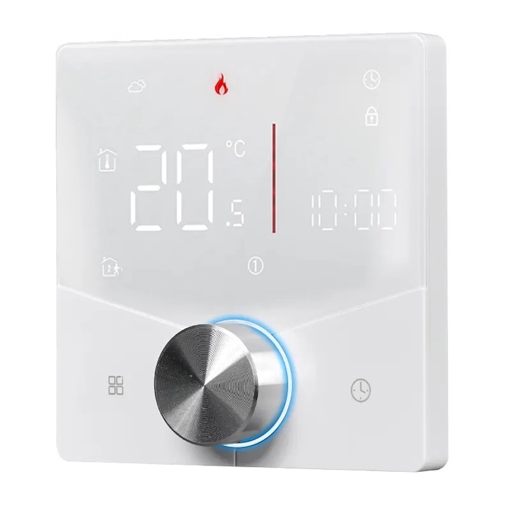 Termostat Inteligent de ambient, Centrala/Boiler Electric cu Rotita, Wi-FI, Control prin Aplicatia Tuya, Wireless, Prindere in Doza de Perete, Control Vocal Google Home, Alexa, Alb @SmartWiz [1]