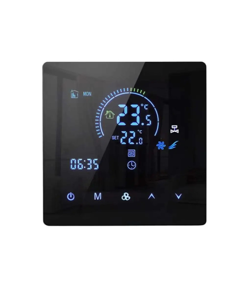 Termostat Inteligent de ambient, HVAC, Pardoseala, Aer Conditionat(AC), TouchScreen, Negru, WIFI, Control prin Aplicatia Tuya, Wireless, Doza de Perete, Control Vocal Google Home, Alexa @SmartWiz [1]