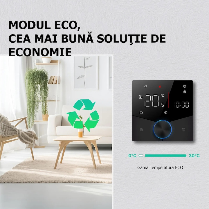 Termostat Inteligent de ambient, Pardoseala/Boiler Electric cu Rotita, WIFI, Control prin Aplicatia Tuya, Wireless, Prindere in Doza de Perete, Control Vocal Google Home, Negru Alexa @SmartWiz [3]