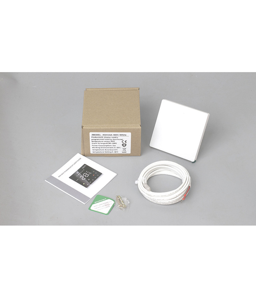 Termostat Inteligent incalzire electrica, TouchScreen, WIFI, Control prin Aplicatia Tuya, Wireless, Prindere in Doza de Perete, Control Vocal Google Home, Alexa, ALB @SmartWiz [6]