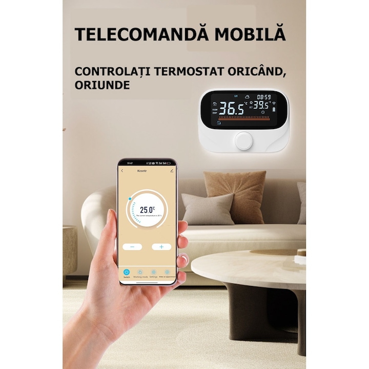 Termostat inteligent S2_Style Centrala termica, Wi-Fi, TUYA, Smart Life, Compatibil cu Alexa, Google Home @SmartWiz [2]
