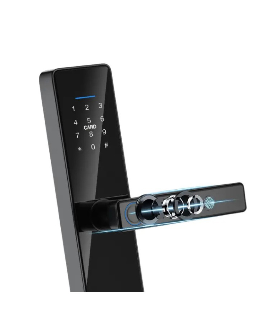 Yala inteligenta, Inchidere digitala a usii, maner Control acces fara cheie, Tuya, Smart Life Control biologic amprenta digitala Inchidere automata Card IC Cod antifurt Usa digitala, negru @ SmartWIz [2]