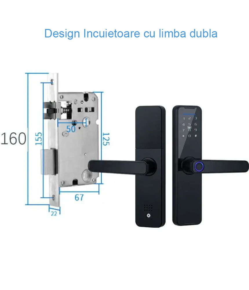 Yala inteligenta Z7, Inchidere digitala a usii, maner Control acces fara cheie, Tuya, Smart Life Control biologic amprenta digitala Inchidere automata Card IC Cod antifurt Usa digitala, negru @ SmartW [2]