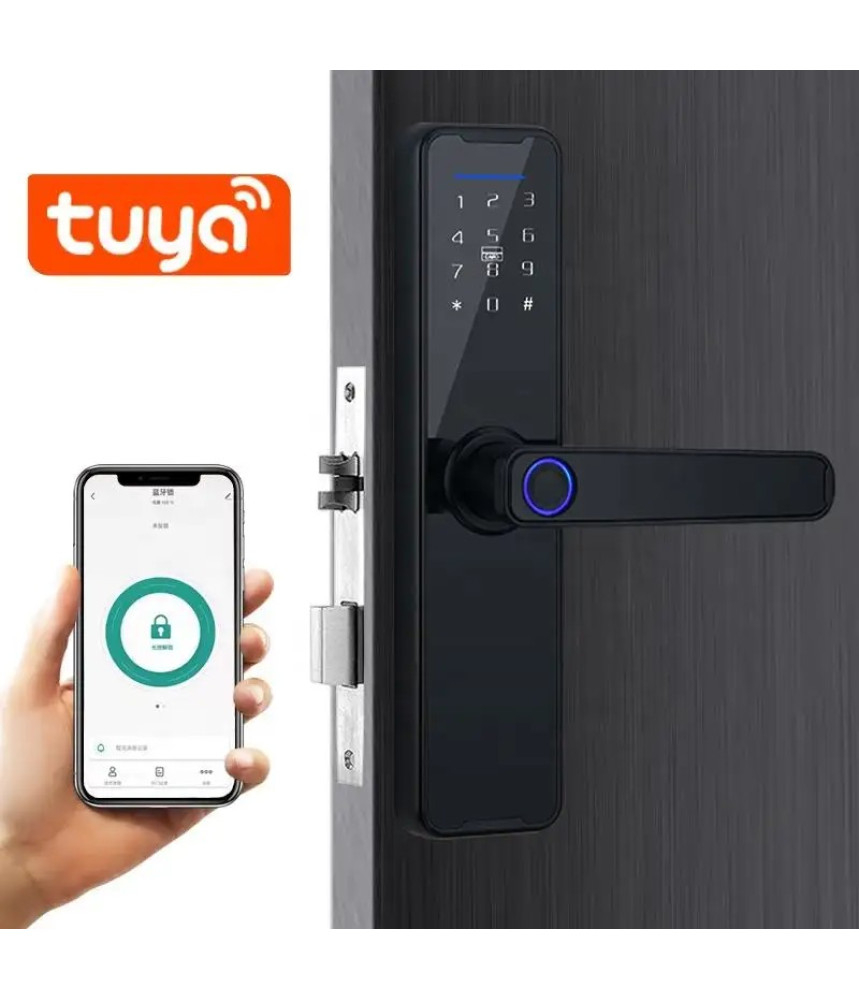 Yala inteligenta Z7, Inchidere digitala a usii, maner Control acces fara cheie, Tuya, Smart Life Control biologic amprenta digitala Inchidere automata Card IC Cod antifurt Usa digitala, negru @ SmartW [4]