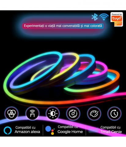 Banda LED Neon RGB inteligenta Tuya, Wi-Fi, sincronizare muzica, IP67, compatibil Alexa/Google Assistant, 5m @SmartWIZ [2]